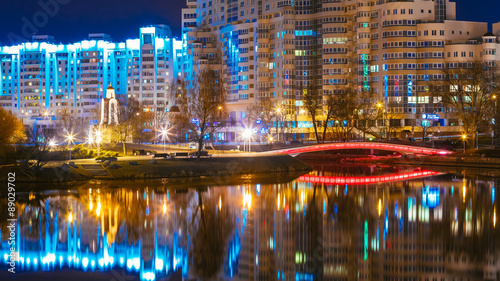 Night scene of Island of Tears In Minsk, Downtown Nemiga
