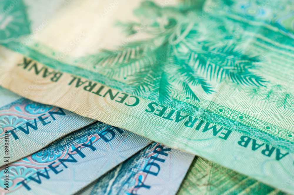 Obraz premium UAE Dirhams. Banknote background close up