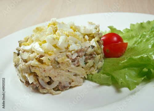 Tasty salad of beef tongue with vegetable