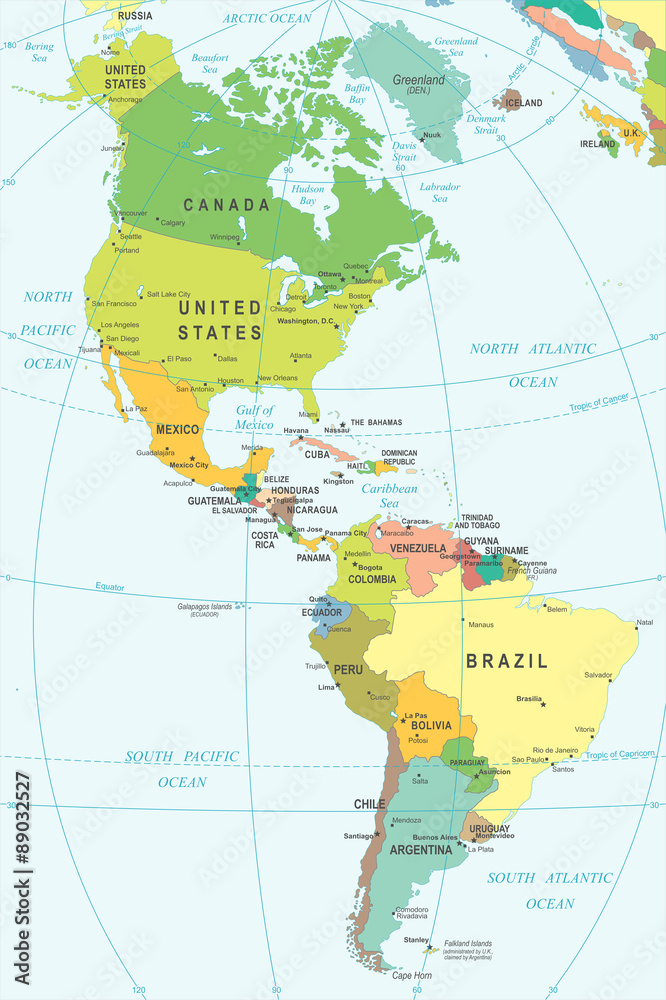 North and South America map - highly detailed vector illustration ...