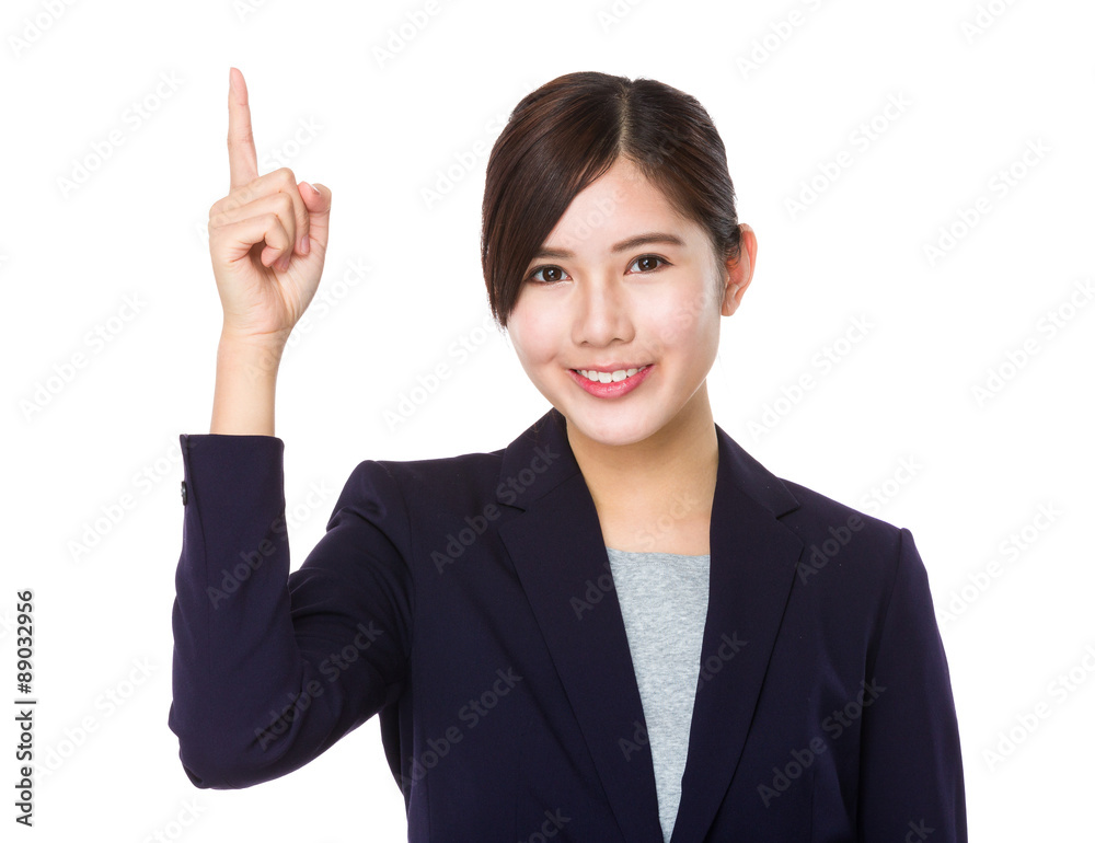Asian young businesswoman finger point up Asian young businesswoman finger point up