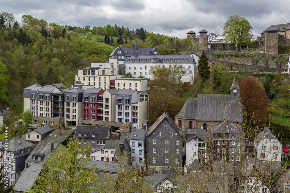 view of Monschau from hill, Germany view of Monschau from hill, Germany