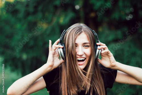 Happy girl laughs . Funny music.