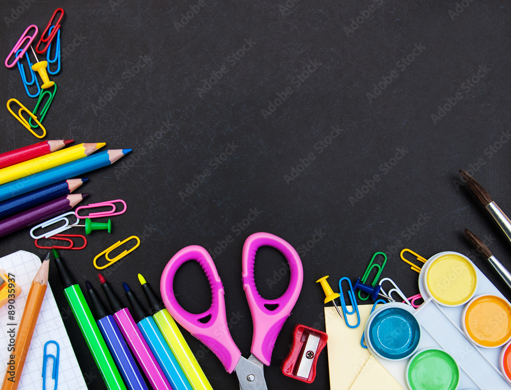 school supplies and blackboard school supplies and blackboard
