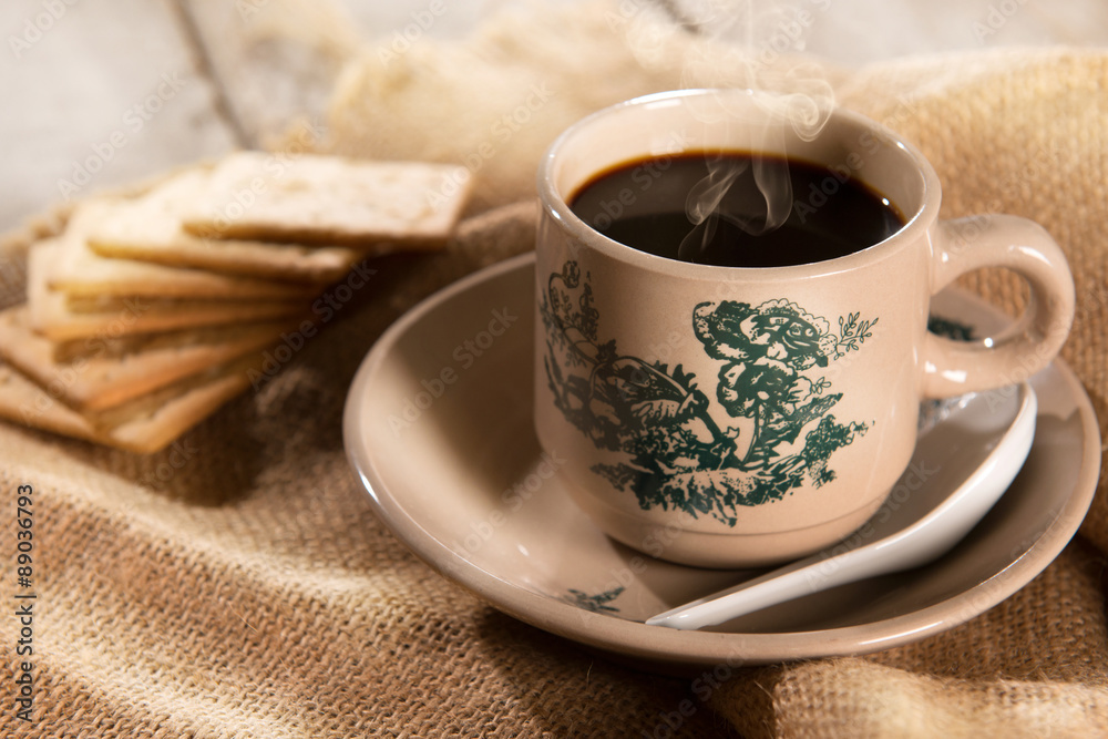 Traditional Malaysian Chinese coffee and soda crackers Traditional Malaysian Chinese coffee and soda crackers