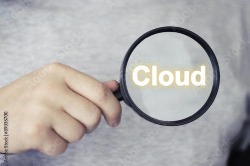 Businessman search loupe magnifier cloud icon