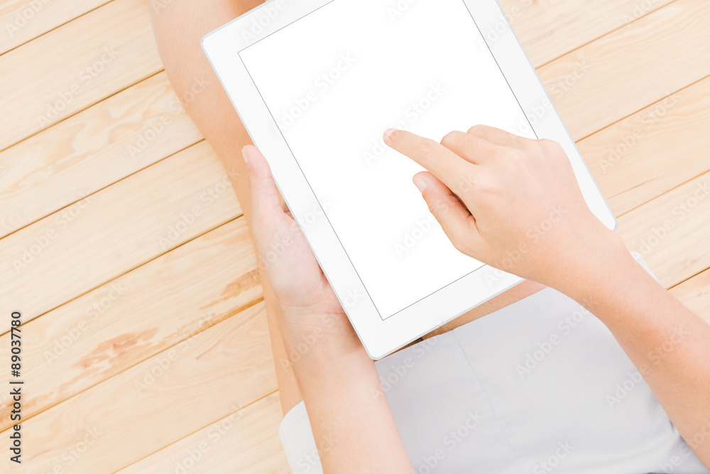 women using tablet white screen women using tablet white screen