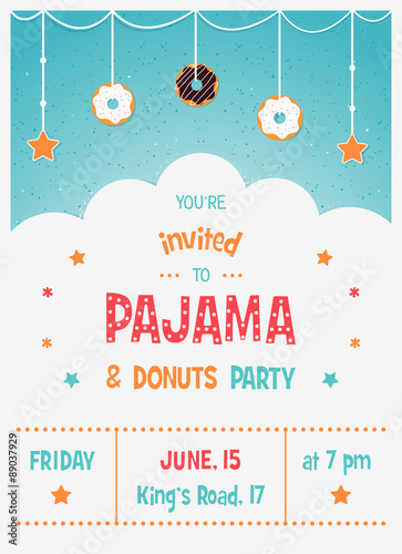 Pajama and Donuts Kids' Party Invitation Card Template