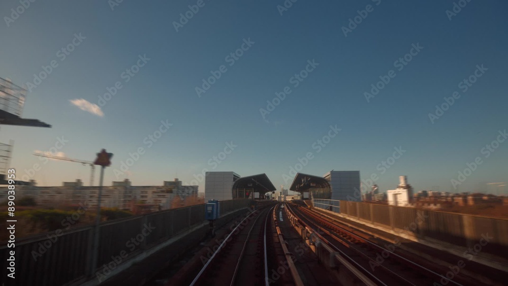 A nonstop first-person view hyperlapse of a Docklands Light Railway (DLR) morning train trip between Woolwich and Bank Stations in London, UK. A nonstop first-person view hyperlapse of a Docklands Light Railway (DLR) morning train trip between Woolwich and Bank Stations in London, UK.