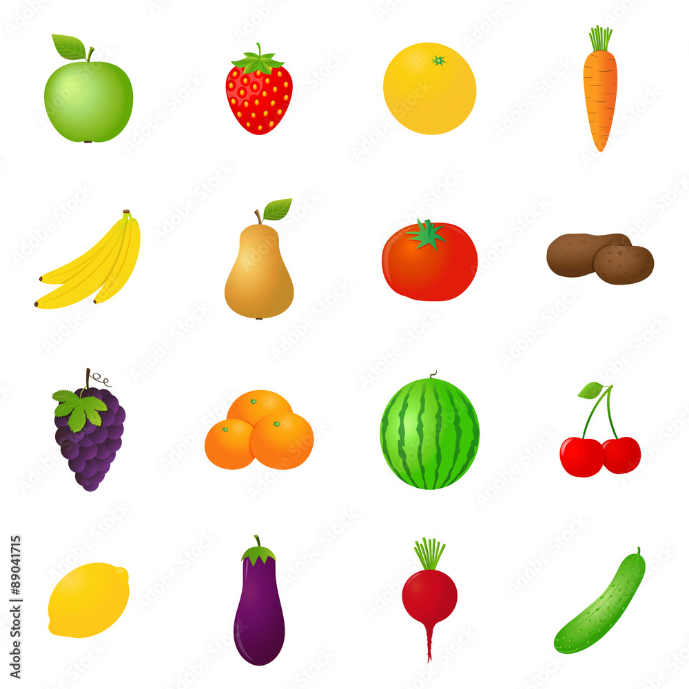 Vector fruits & vegetables icons set isolated on white background Vector fruits & vegetables icons set isolated on white background