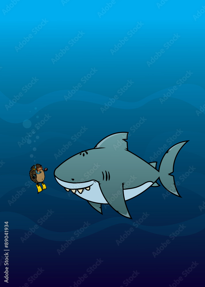 Obraz premium Hedgehog and shark.Funny,sweet and silly looking cartoon characters.