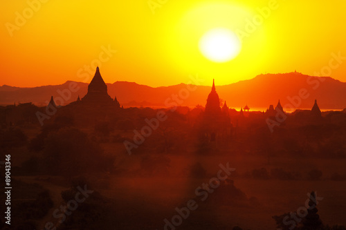 Bagan pagodas at sunrise