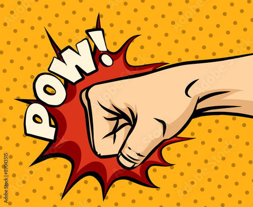 Fist hitting, fist punching in pop art style