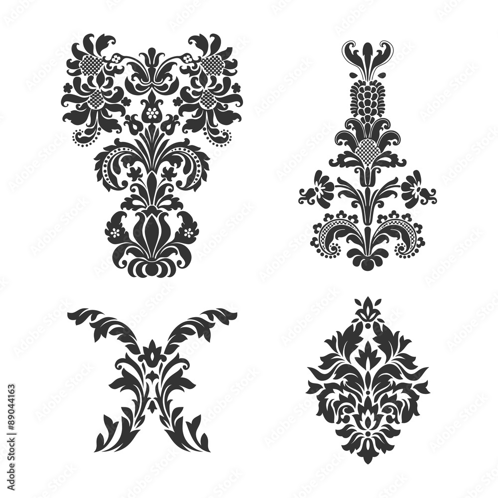 Set of ornamental vector damask elements