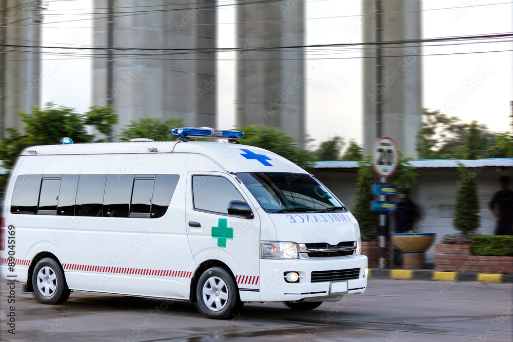 Ambulance on emergency call in motion blur