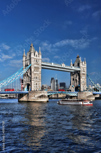 Famous Tower Bridge against blue sky in London, England #89047181