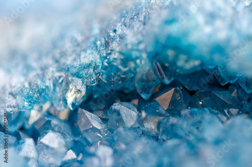 blue crystals Agate SiO2. Macro