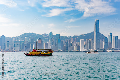 Hong Kong Victoria harbour and city in background photo