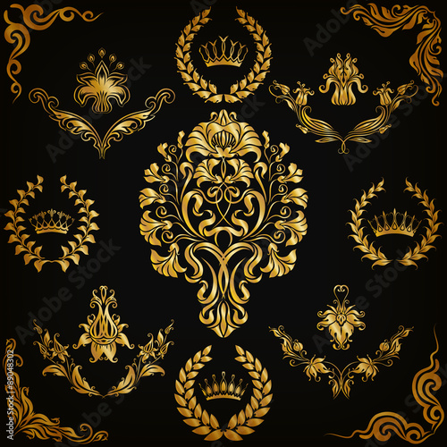 Set of vector damask ornaments.