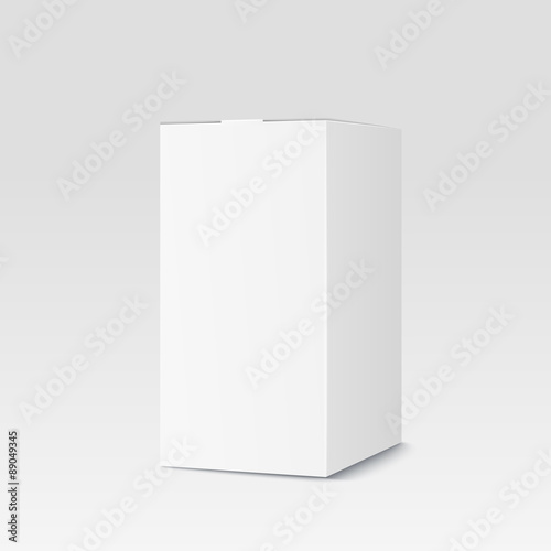 Realistic cardboard box on white background. White container, packaging. Vector illustration