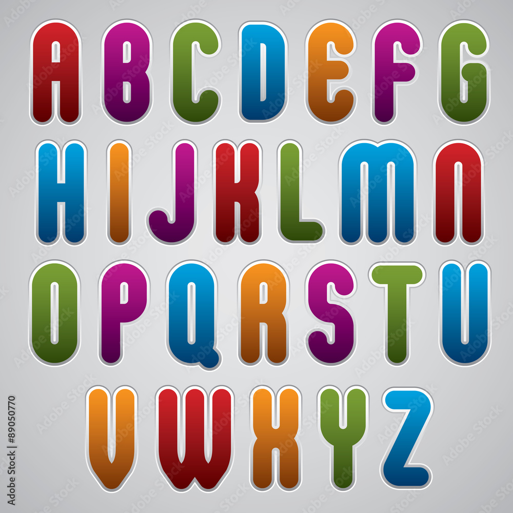 Vector rounded alphabet letters, bold and condensed font in retr Vector rounded alphabet letters, bold and condensed font in retr