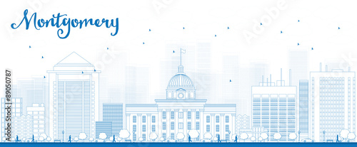 Outline Montgomery Skyline with Blue Buildings