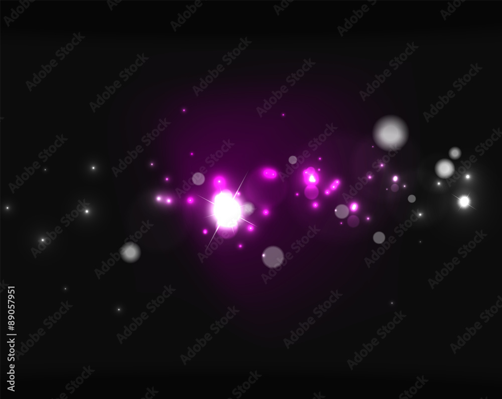 Glowing shiny bubbles and stars in dark space