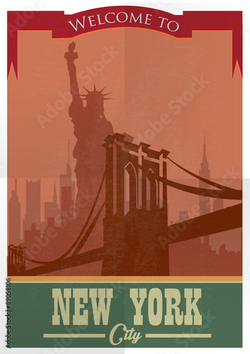 Travel to New York Poster.Vintage  advertisement poster.