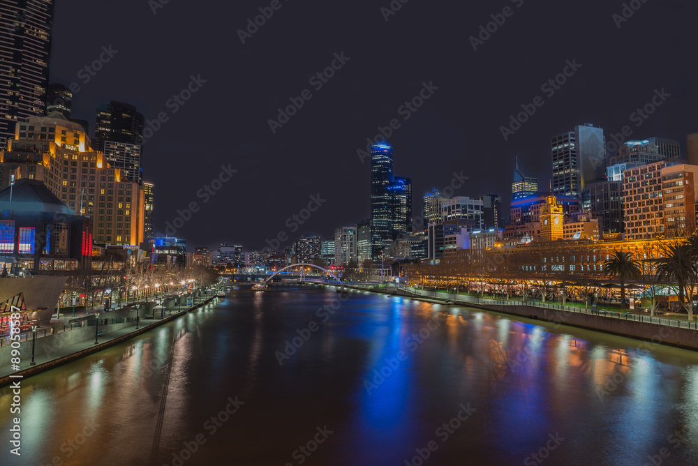 Night time at  Yarra River,  Melbourne city, Victoria, Australia.