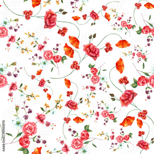 Vintage style watercolour rose seamless background pattern