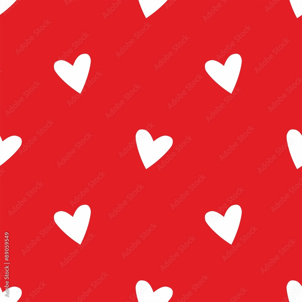 Tile vector pattern with white hearts on red background Tile vector pattern with white hearts on red background