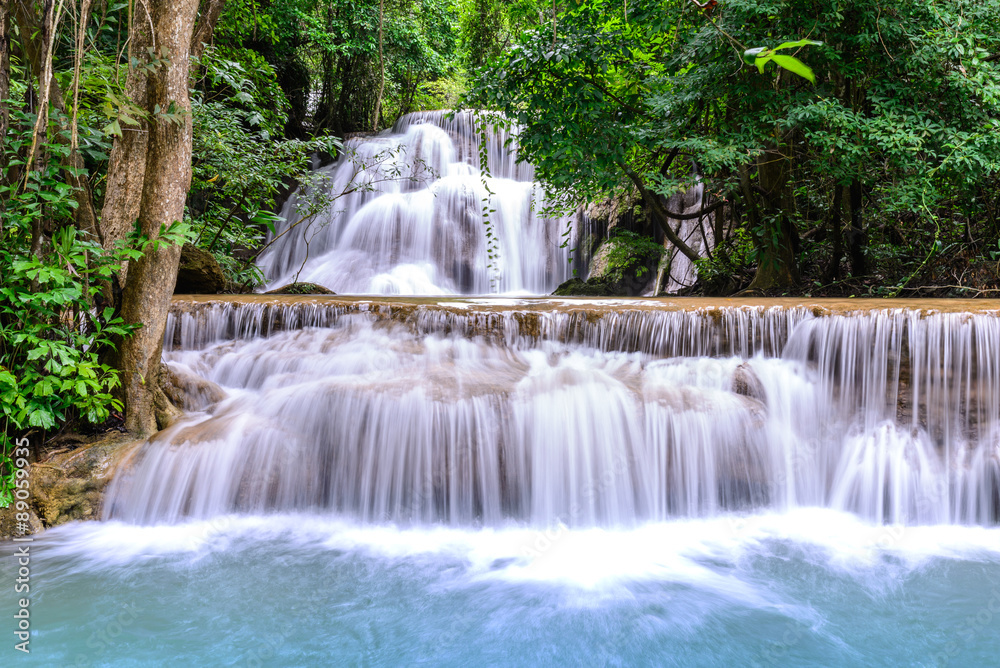 Huay Mae Kamin Waterfall in Kanchanaburi, Thailand.
