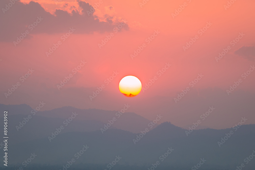 Sunset on mountain background, Thailand