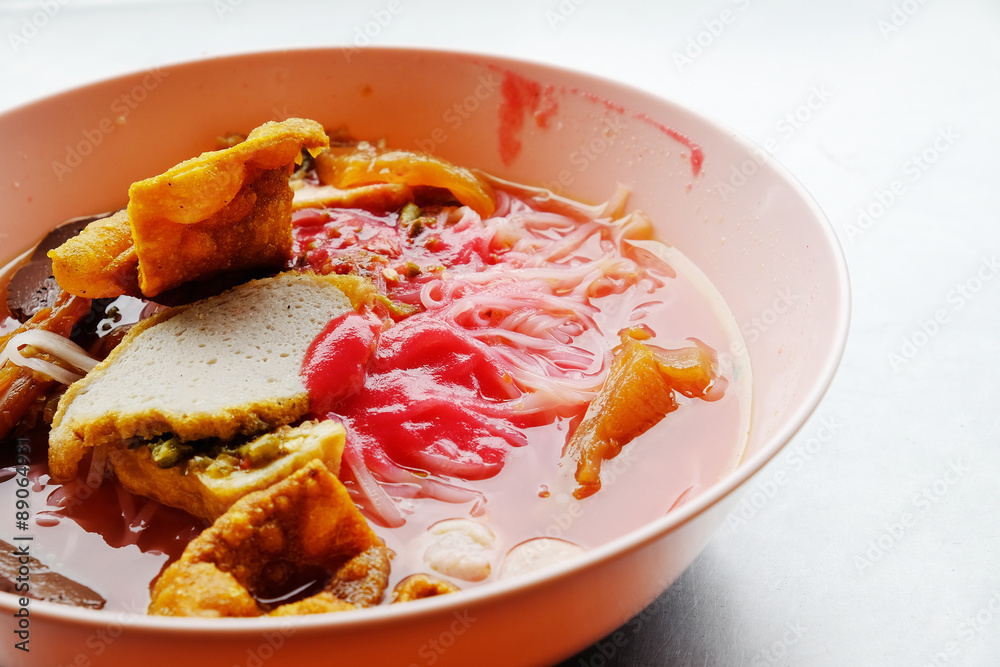 Yong tau foo Asian noodle in the red soup Stock Photo Adobe Stock