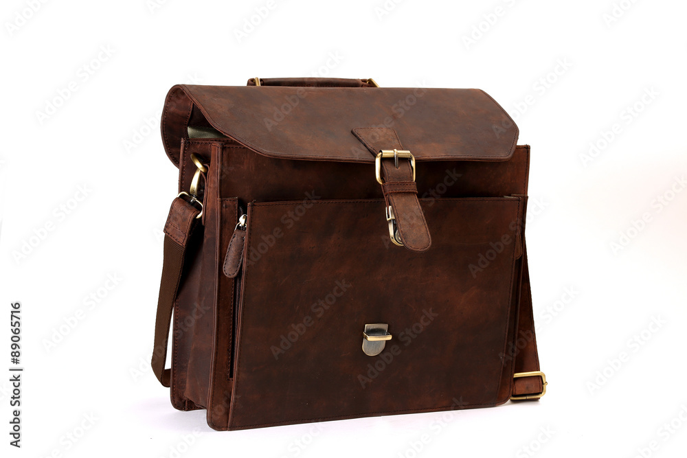 brown leather bags with antique and retro looks made from goat's skin for travel,students,executives,ladies handbags - isolated on white shot in different layouts straight, back, open and lay flat brown leather bags with antique and retro looks made from goat's skin for travel,students,executives,ladies handbags - isolated on white shot in different layouts straight, back, open and lay flat