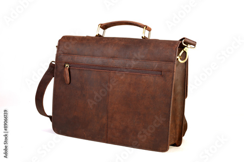 brown leather bags with antique and retro looks  made from goat's skin for travel,students,executives,ladies handbags  - isolated on white shot in different layouts straight, back, open and lay flat 