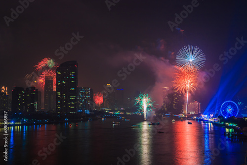 Colorful fireworks in the city for celebration