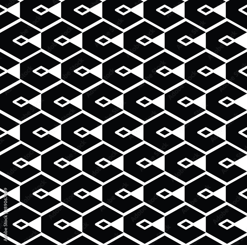Monochrome geometric art seamless pattern, vector mosaic black a