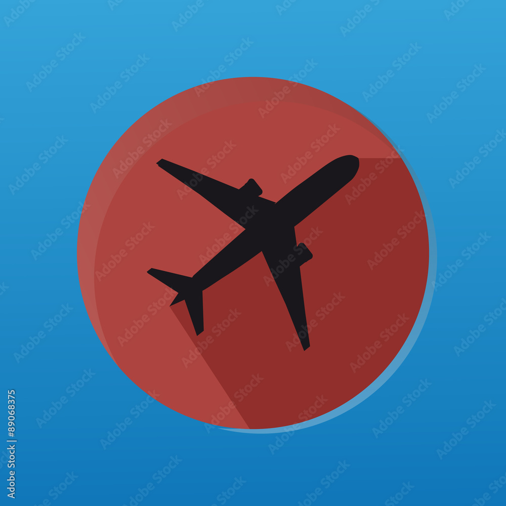 Airplane Silhouette Sticker With Flat Button And With Long Shadow Airplane Silhouette Sticker With Flat Button And With Long Shadow