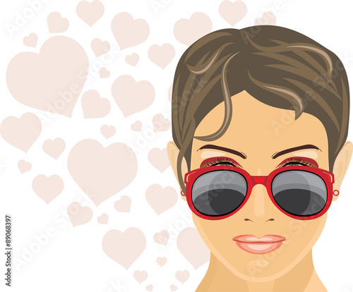 Portrait of a beautiful woman in trendy red sunglasses