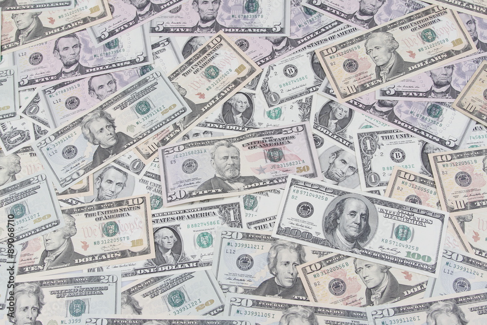 Many assorted American banknotes bankground Many assorted American banknotes bankground