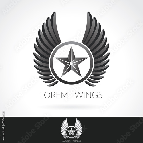 Wing abstract Logo template with star in the middle badge label,  emblem icon