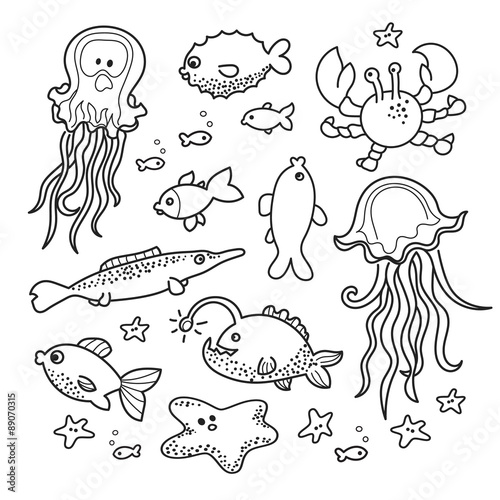 sea creatures doodle collection