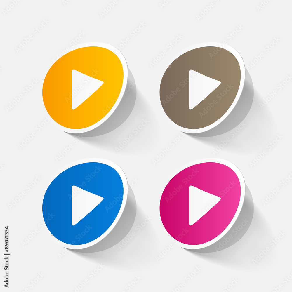 paper sticker: Play button web icon paper sticker: Play button web icon