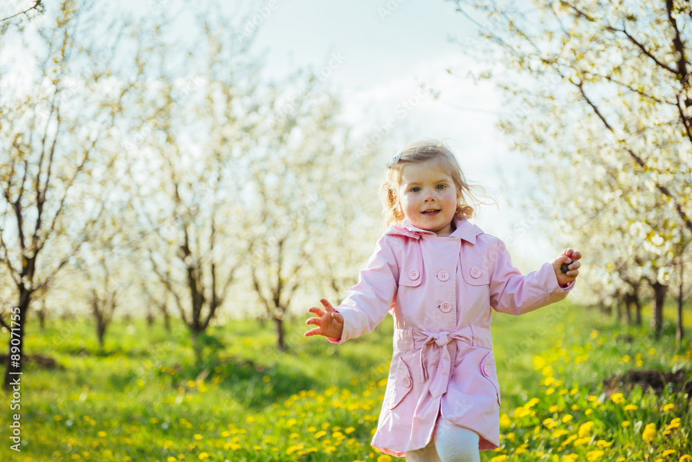 child outdoors in the blossom trees. Art processing and retouchi child outdoors in the blossom trees. Art processing and retouchi