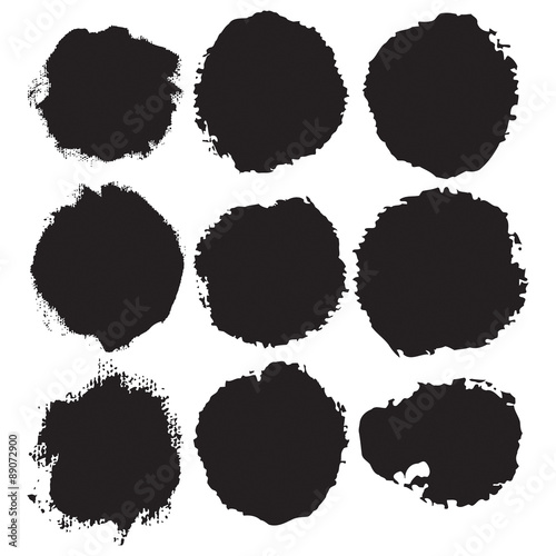 Grunge paint circle vector element set. Brush smear stain texture