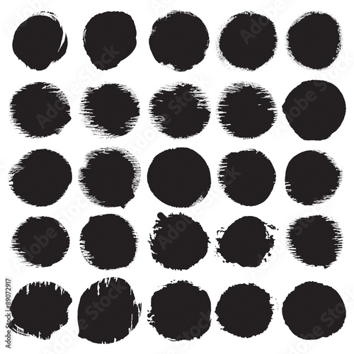 Grunge paint circle vector element set. Brush smear stain texture