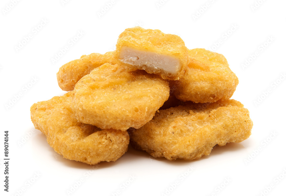 Fried chicken nuggets isolated on white