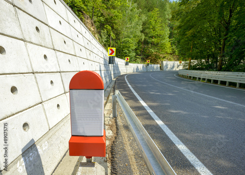 kilometer stone post on the roadside in Romania