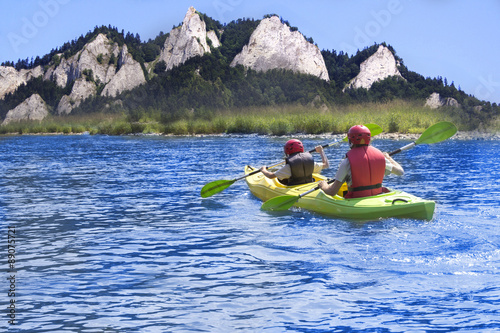 father and son in kayak